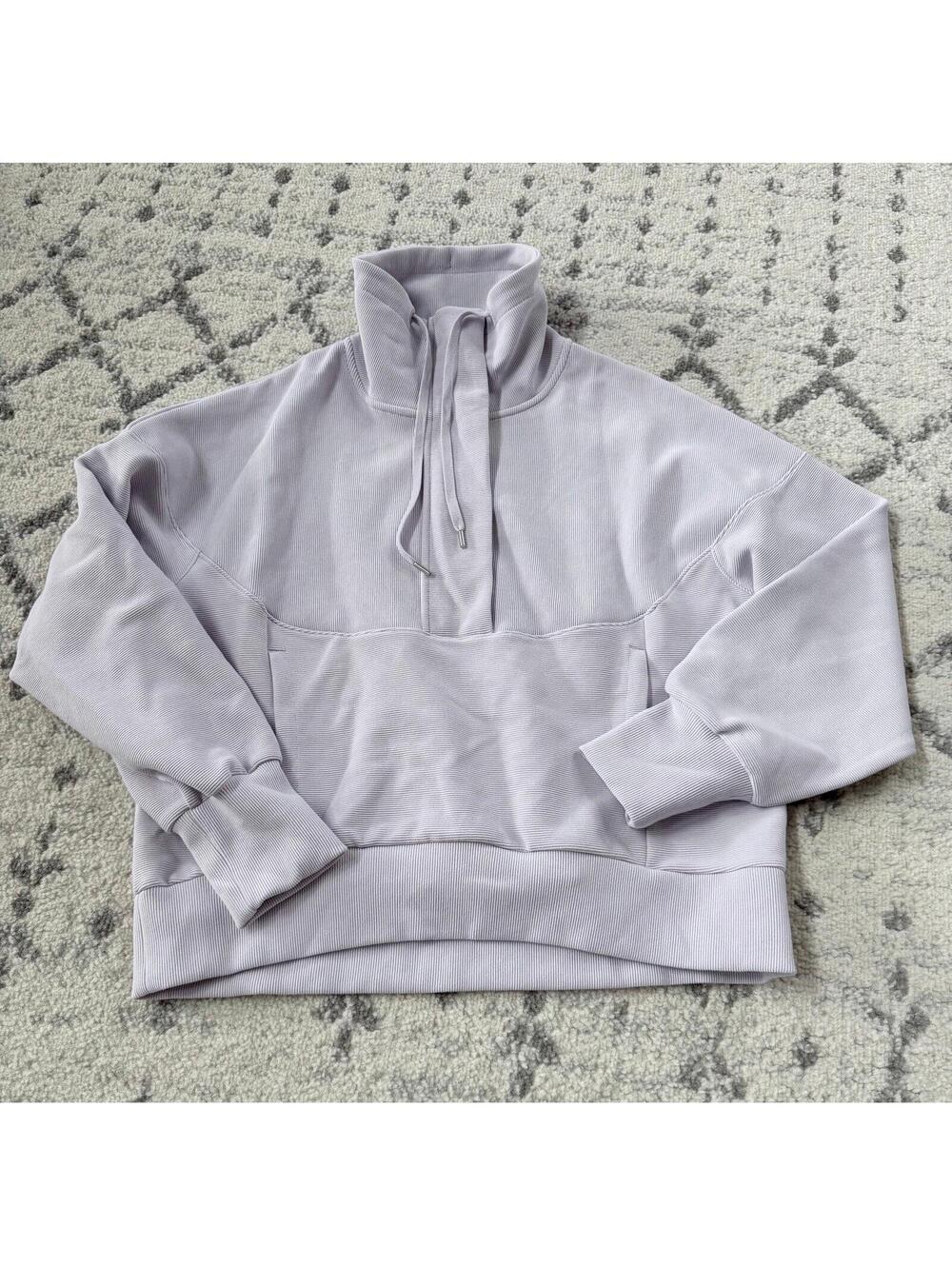 NWT CALIA ribbed pullover sweatshirt in a soft light lavender-gray color